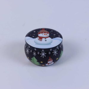 Christmas Snowman Black Round Tin Scented Candle 100g, Portable Natural Soy Wax Candle, Xmas Stocking Stuffer & Holiday Home Fragrance Gift