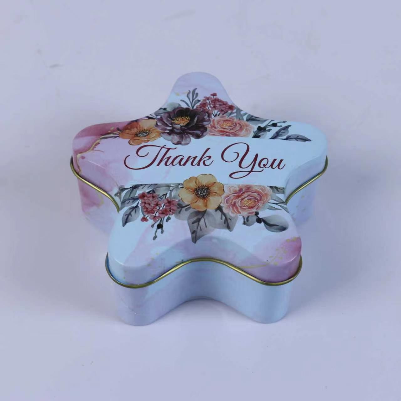 Thank You Floral Star Shaped Tin Scented Candle 110g, Natural Soy Wax Aromatherapy Candle, Gratitude Gift for Thanksgiving Wedding Bridesmaid Present