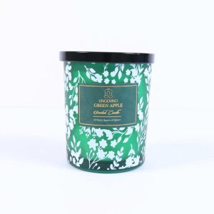 Green Herb Vintage Dark Green Floral Print Glass Candle 200g with Black Lid, Natural Soy Wax Aromatherapy Candle, Luxury Home Fragrance Decor & Gift