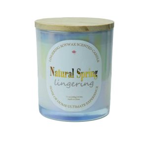 Mermaid's Glow Pastel Gradient Glass Scented Candle 140g with Natural Bamboo Lid, Natural Soy Wax Aromatherapy Candle, Mermaid Style Home Decor & Luxury Gift