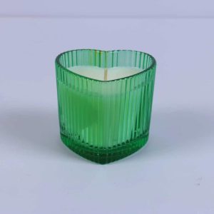 Dusk Lotus Green Vertical Ribbed Heart Glass Scented Candle 140g, Natural Soy Wax Aromatherapy Candle, Romantic Home Decor & Gift for Valentine Birthday