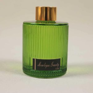 Crystal Aura Emerald Vertical Ribbed Glass Reed Diffuser 120ml, Luxury Fire-Free Liquid Fragrance Oil, Home Aromatherapy Decor & Upscale Gift for Bedroom Bathroom