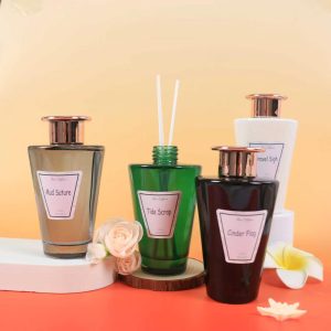 200ml Multi-Tone Trapezoid Glass Reed Diffuser Set, Fire-Free Natural Plant Fragrance Oil, Multi-Color Home Aromatherapy Decor & Holiday Gift