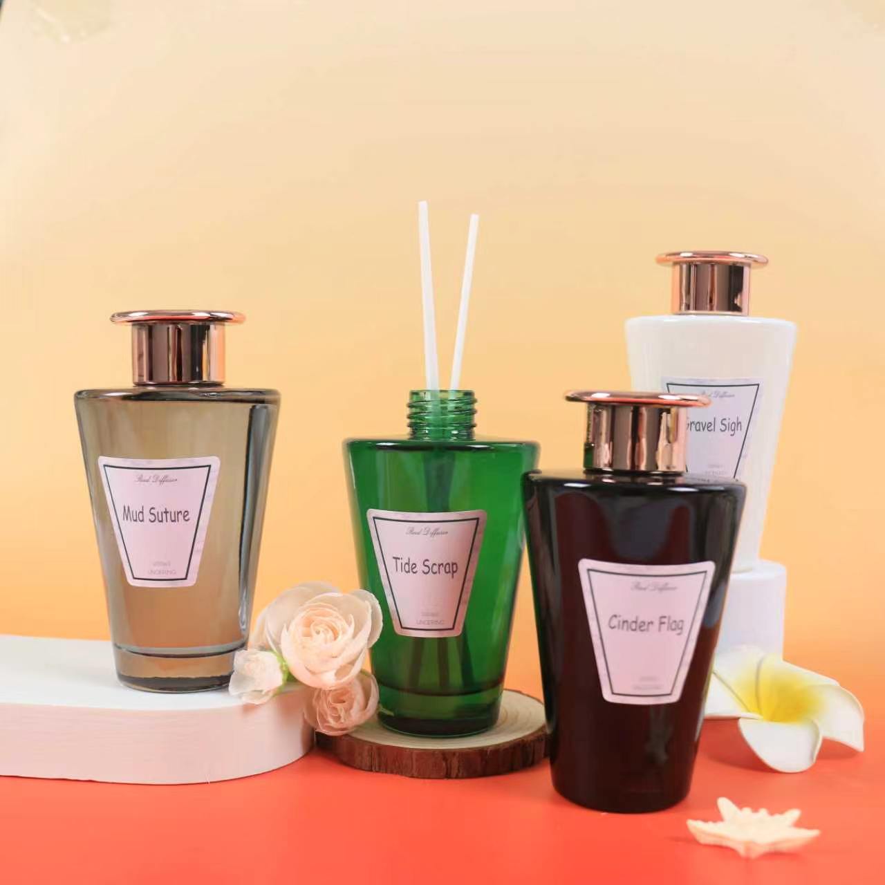 200ml Multi-Tone Trapezoid Glass Reed Diffuser Set, Fire-Free Natural Plant Fragrance Oil, Multi-Color Home Aromatherapy Decor & Holiday Gift