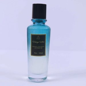 Elegant Gradient Blue Vertical Ribbed Glass Room Spray 100ml, Fine Mist Home Fragrance Spray, Portable Bedroom Bathroom Air Freshener & Luxury Gift